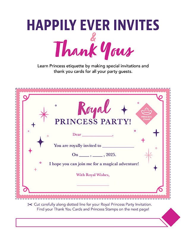 Princess party invitation and thank you card craft.
