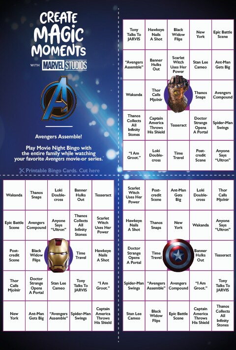Avengers Bingo activity sheet