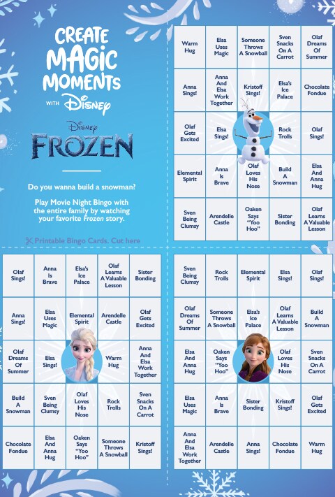 Frozen Bingo activity sheet