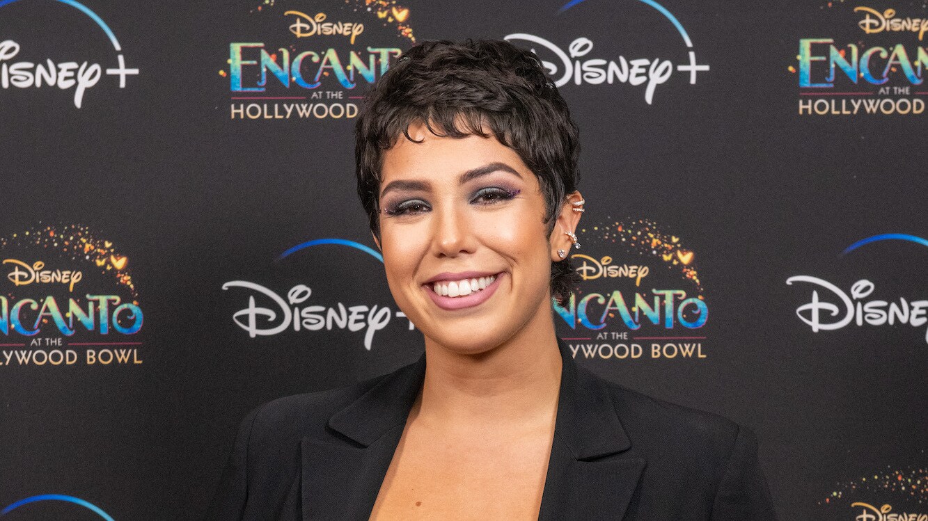 Jessica Darrow attends the opening night of the live-to-film concert experience Encanto at the Hollywood Bowl. Encanto at the Hollywood Bowl from Disney Branded Television will premiere on Dec. 28 only on Disney+. (Photo credit: Disney/Temma Hankin)