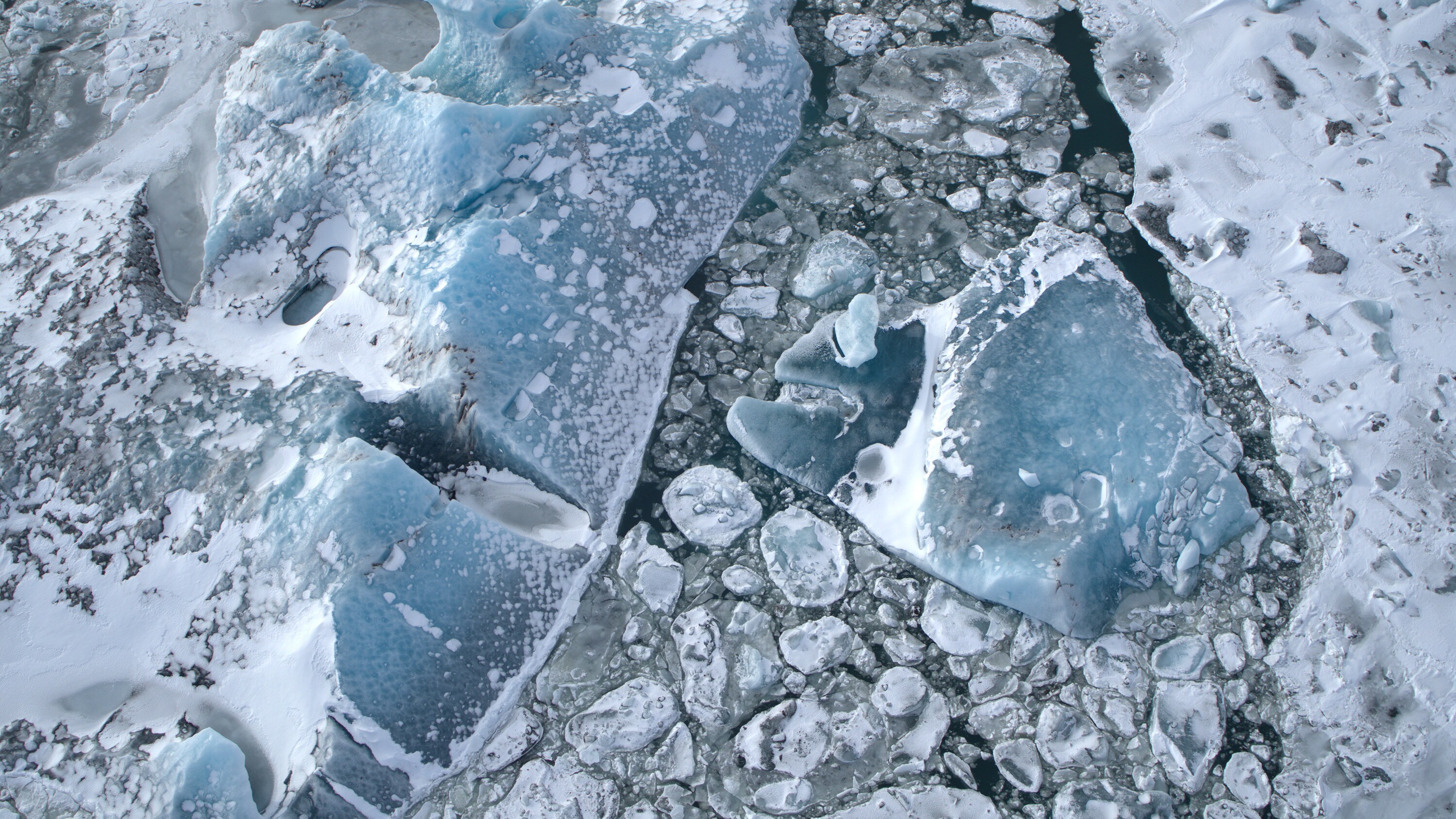 An aerial view of ice in Jökulsárlón lagoon. (National Geographic for Disney+)