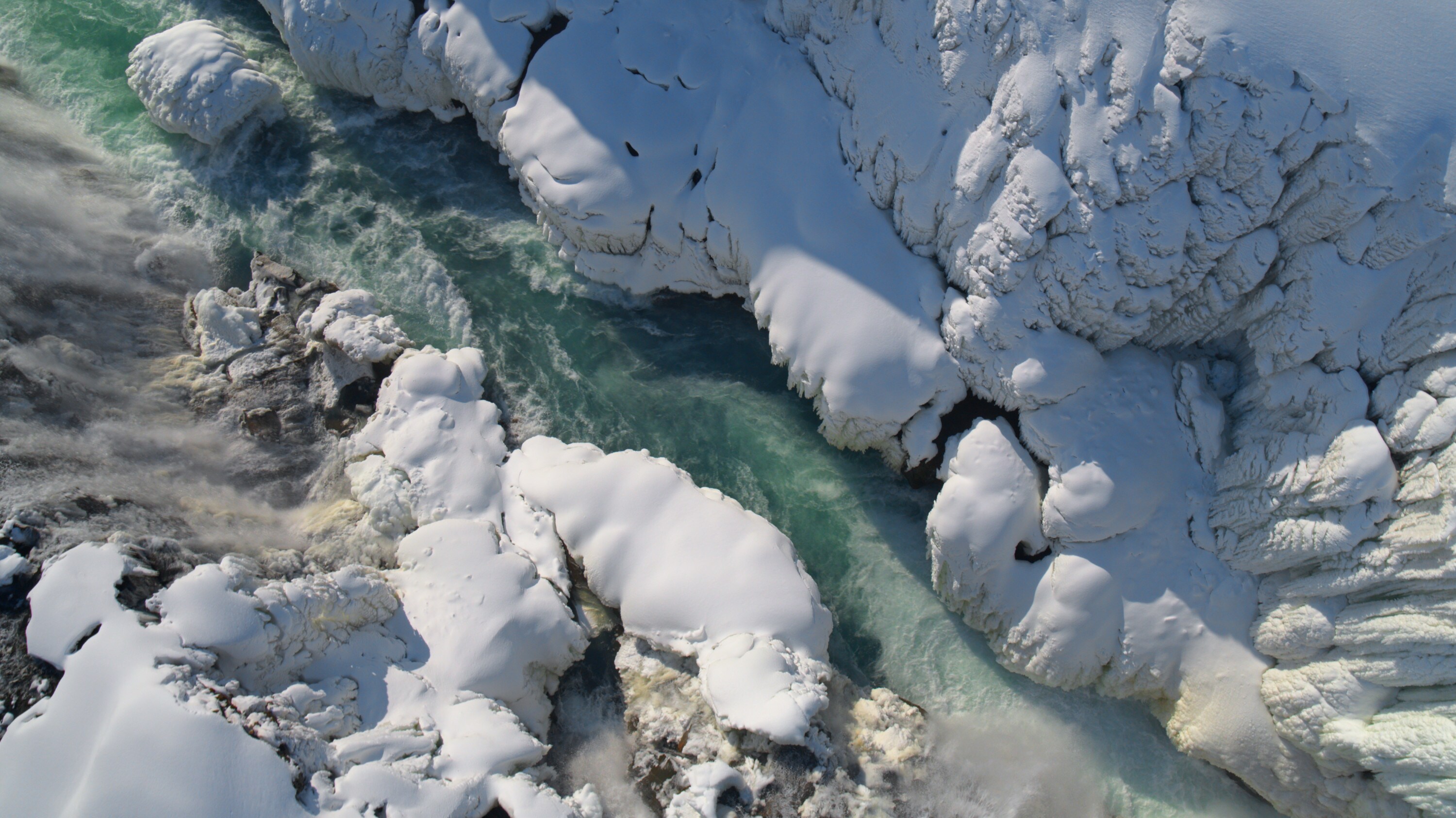 Over falls in Jökulsárlón National Park. (National Geographic for Disney+)