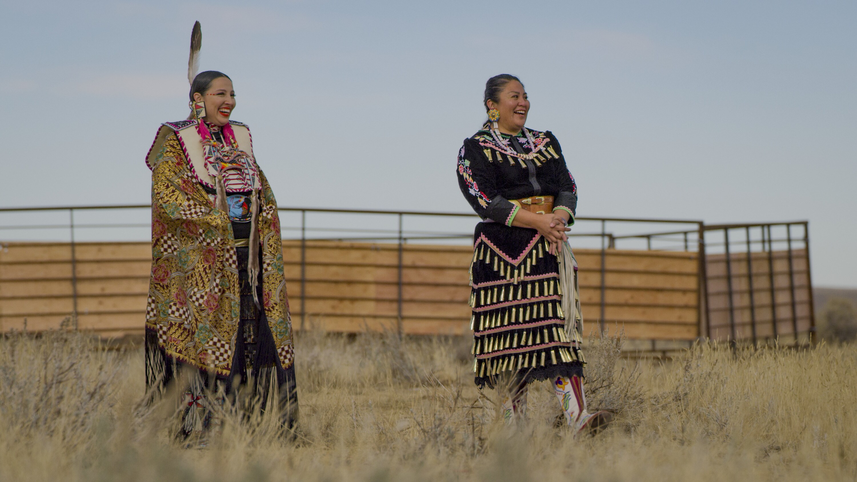 Two Chippewa Cree women dance to celebrate the return of the bison. (National Geographic/Andrew Thompson)