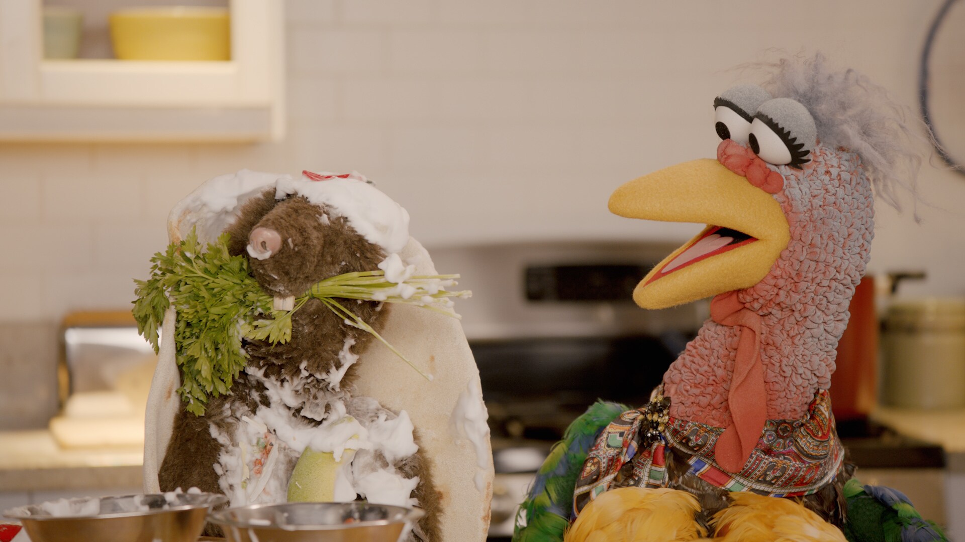 Beverly Plume in “Muppets Now,” streaming only on Disney+