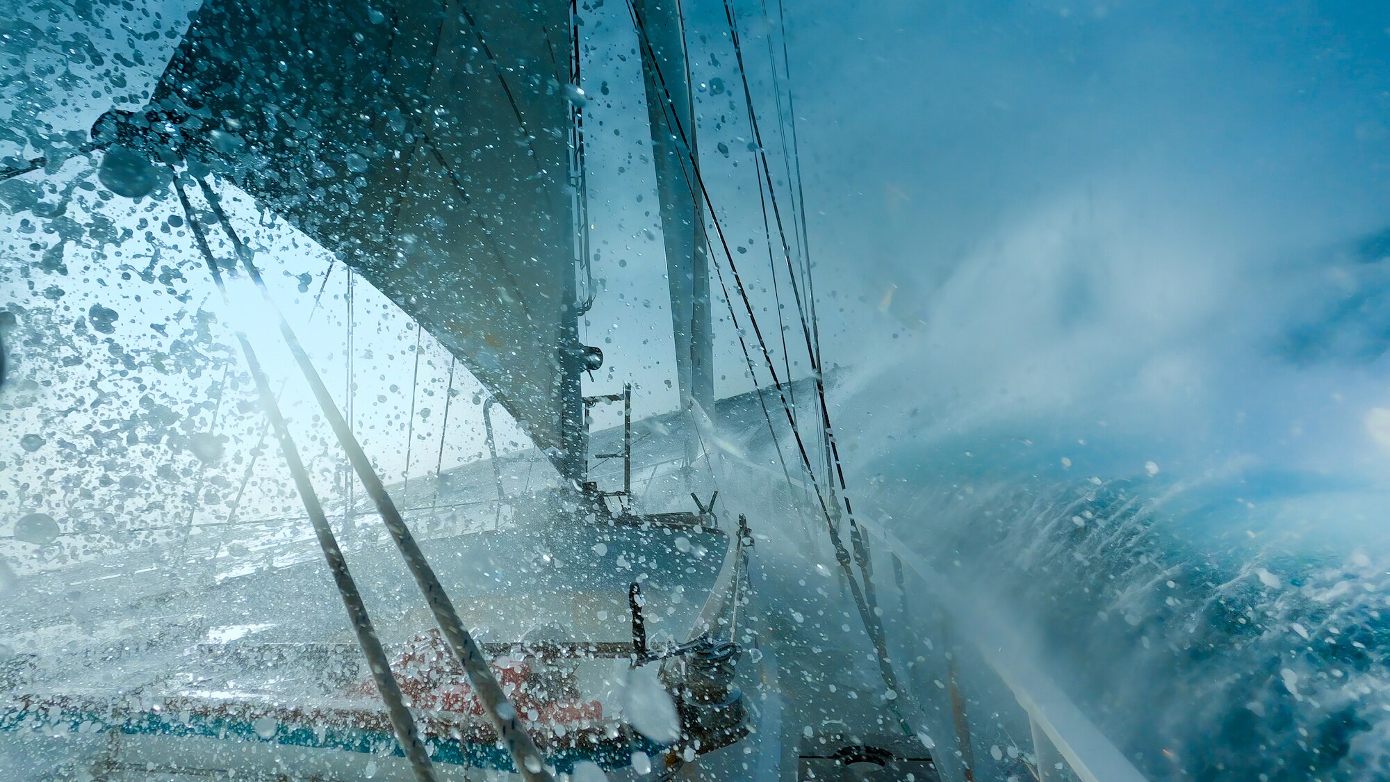 The crews ship braving the Southern ocean to reach their destination. (Credit: National Geographic/Bertie Gregory for Disney+)