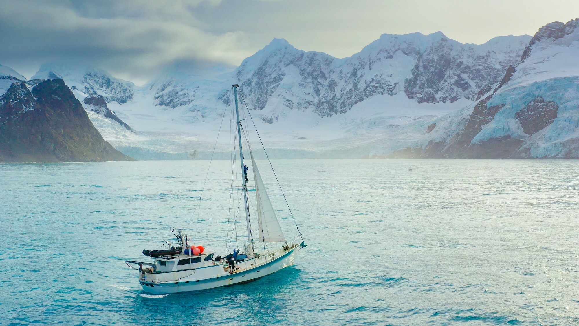 Research and filming yacht, Australis. (Credit: National Geographic/Bertie Gregory for Disney+)