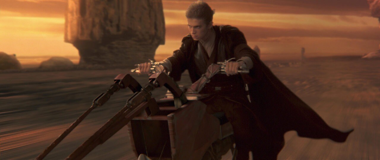Anakin on his speeder bike in Episode 2