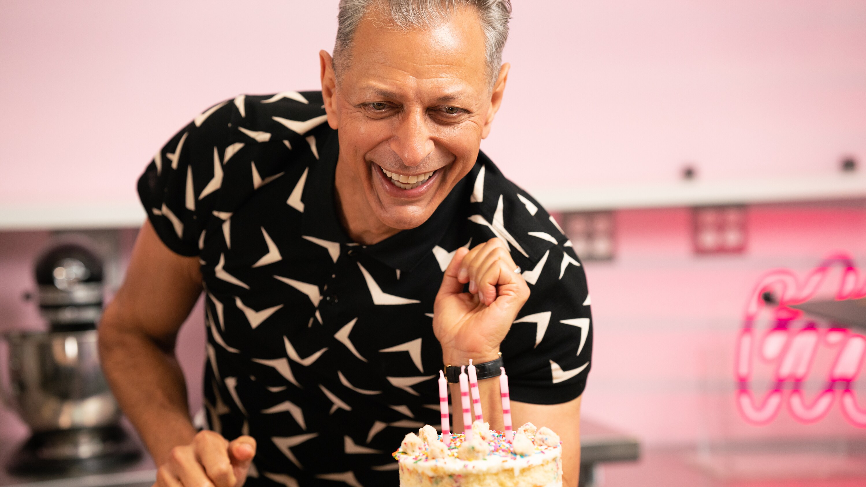 Los Angeles, CA - Jeff Goldblum with birthday cake. (Credit: National Geographic)