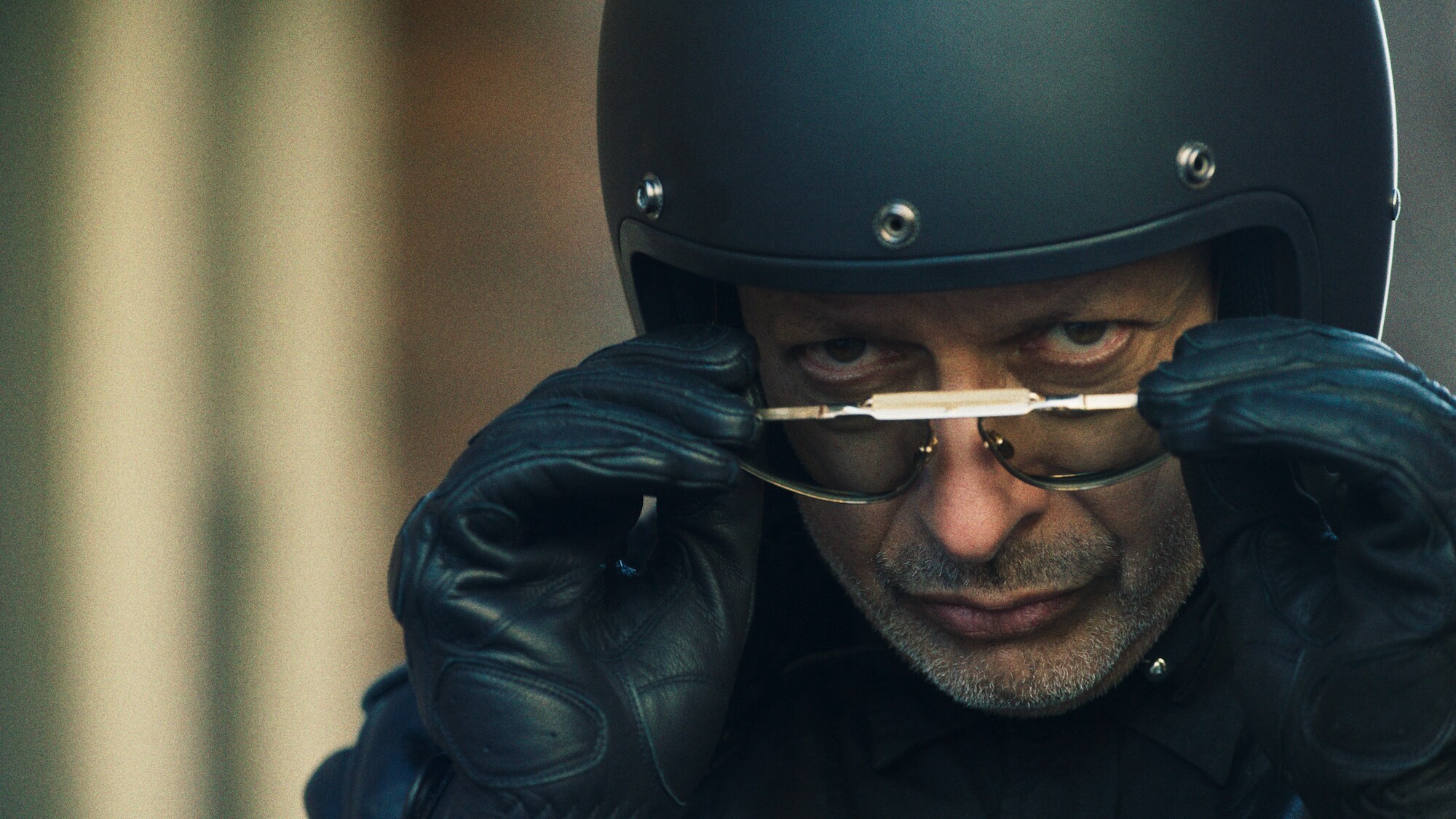 Los Angeles, CA - Jeff Goldblum prepares for a motorcycle ride. (Credit: National Geographic)