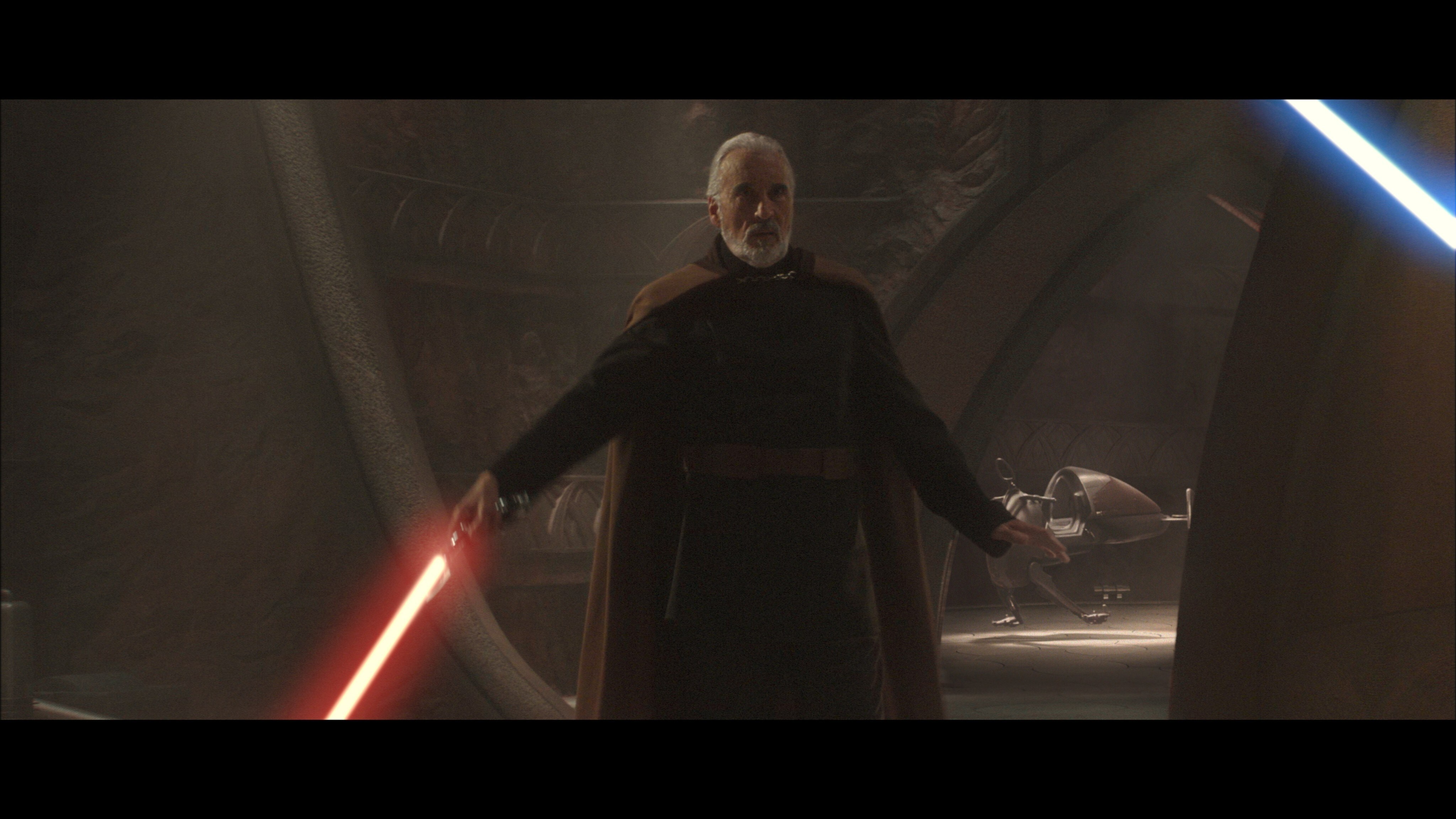 Christopher Lee as Count Dooku, ready to battle Anakin Skywalker and Obi-Wan Kenobi