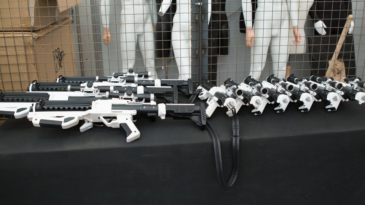 3D printing by the prop department allowed for the exact replication of many stormtrooper blaster...
