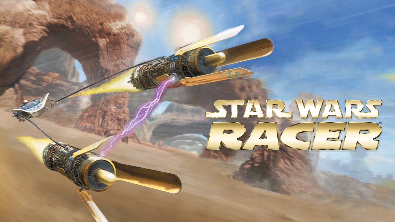 Key art for Episode I: Racer featuring Anakin Skywalker racing his podracer