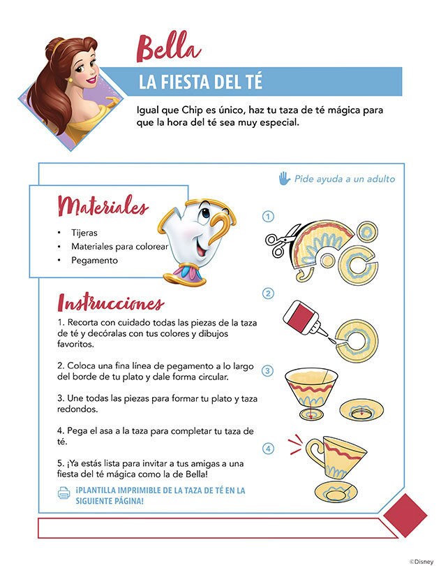 Instrucciones para hacer una taza de té mágica de papel.