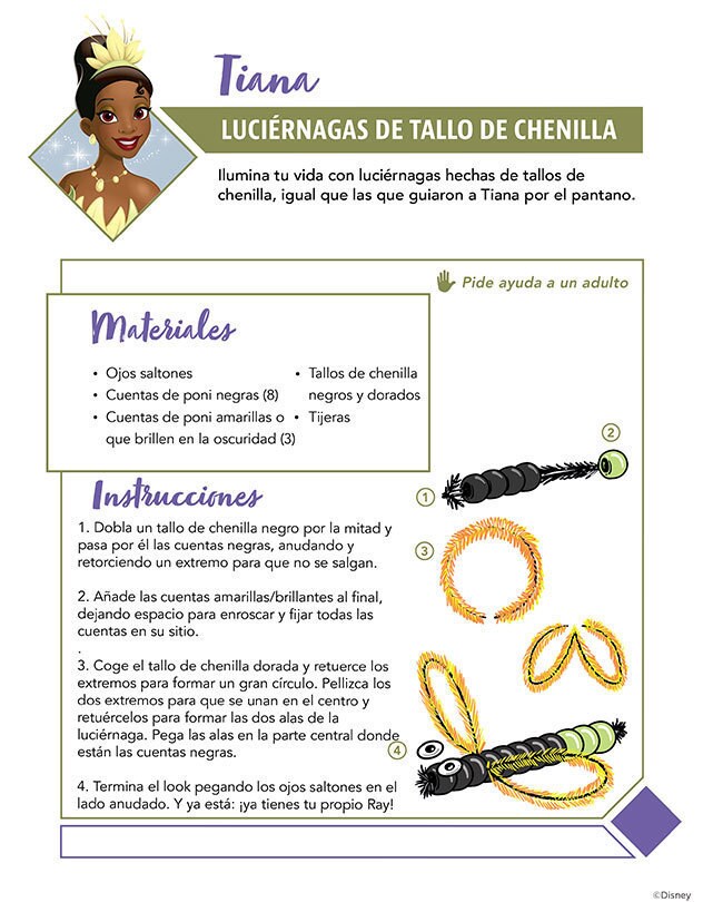 Instrucciones para hacer luciérnagas con limpiapipas y cuentas.