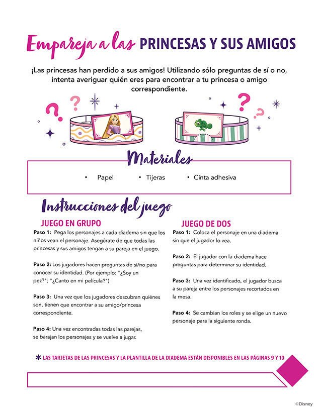 Juego de fiesta: empareja personajes de princesas y amigos.