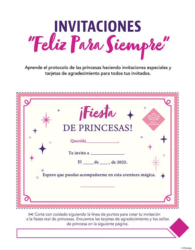 Manualidad para crear invitaciones y tarjetas de agradecimiento para una fiesta de princesas.