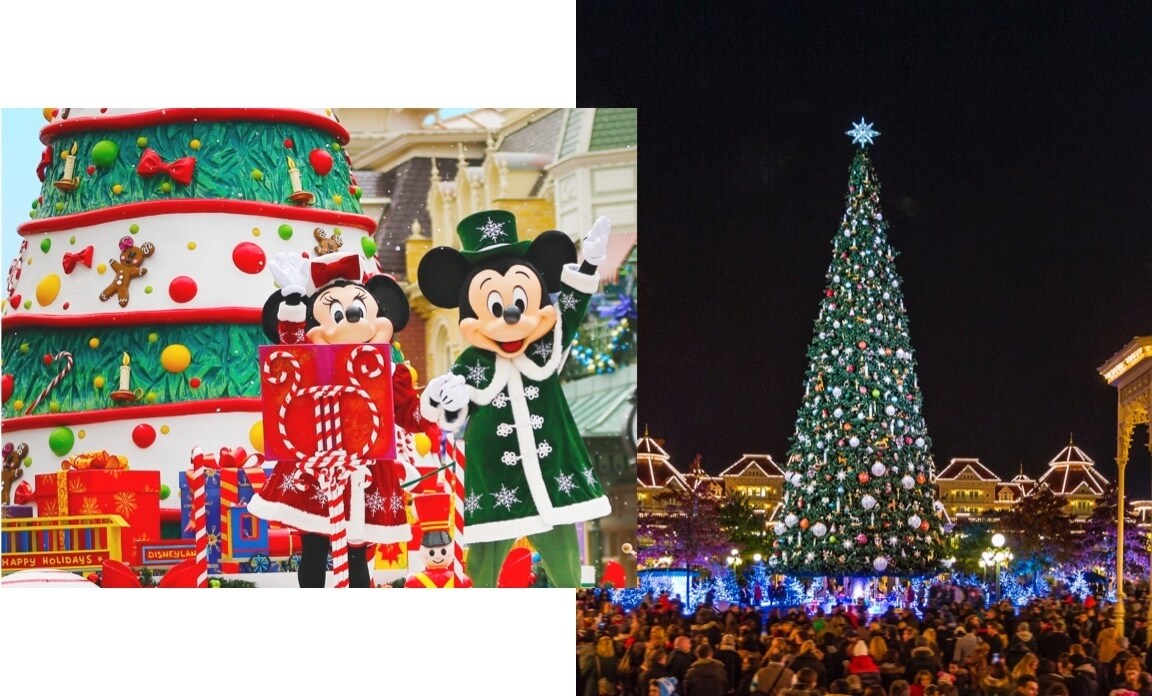 Mickey Mouse and Minnie Mouse celebrating Christmas