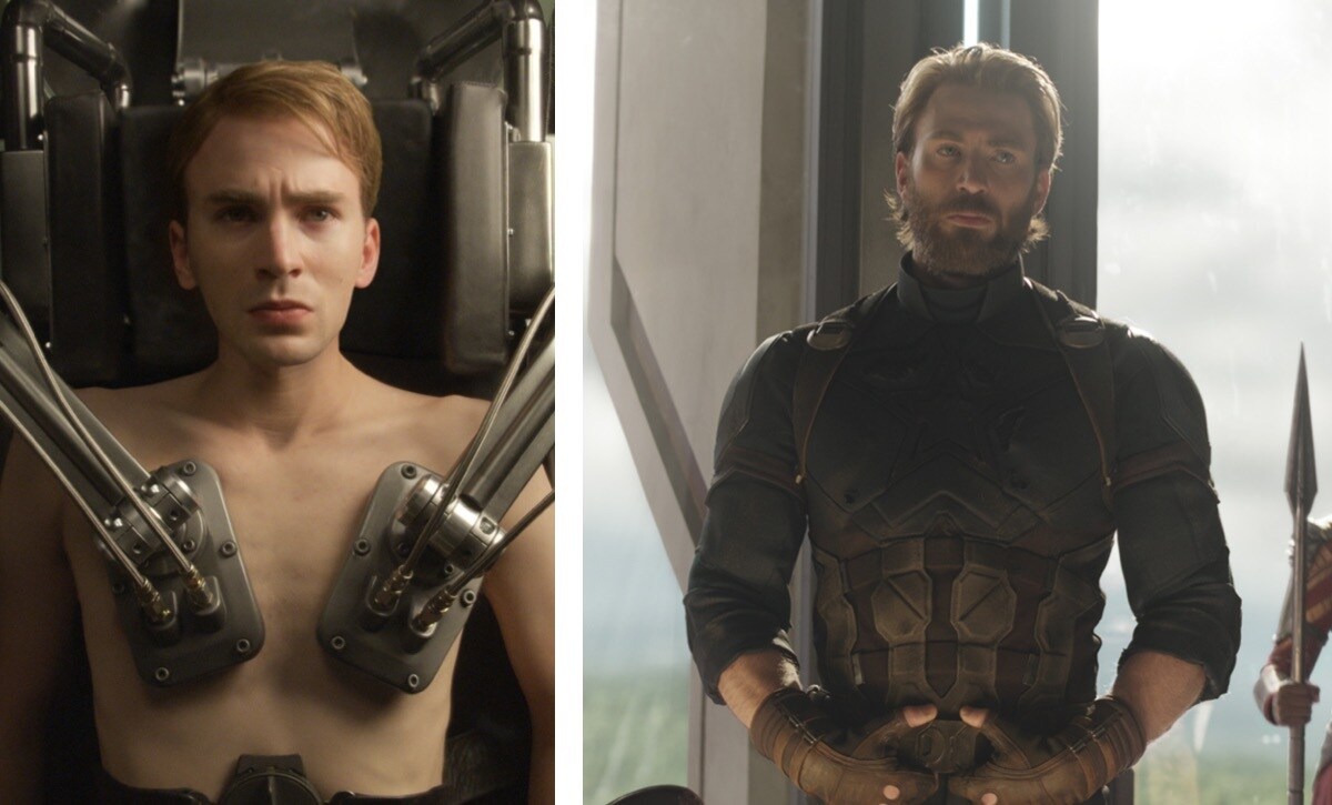 كابتن أميركا (ستيف روجرز) -  Captain America: The First Avenger في 2011 و فيلم Avengers: Infinity War في 2018