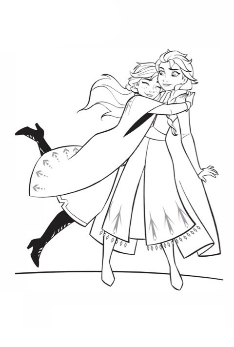 Anna hugging Elsa colouring sheet