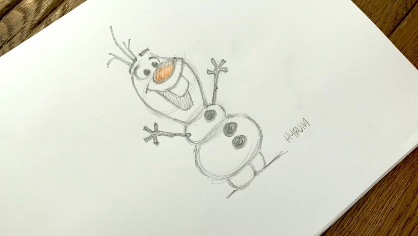 Un dibujo de Olaf a lápiz