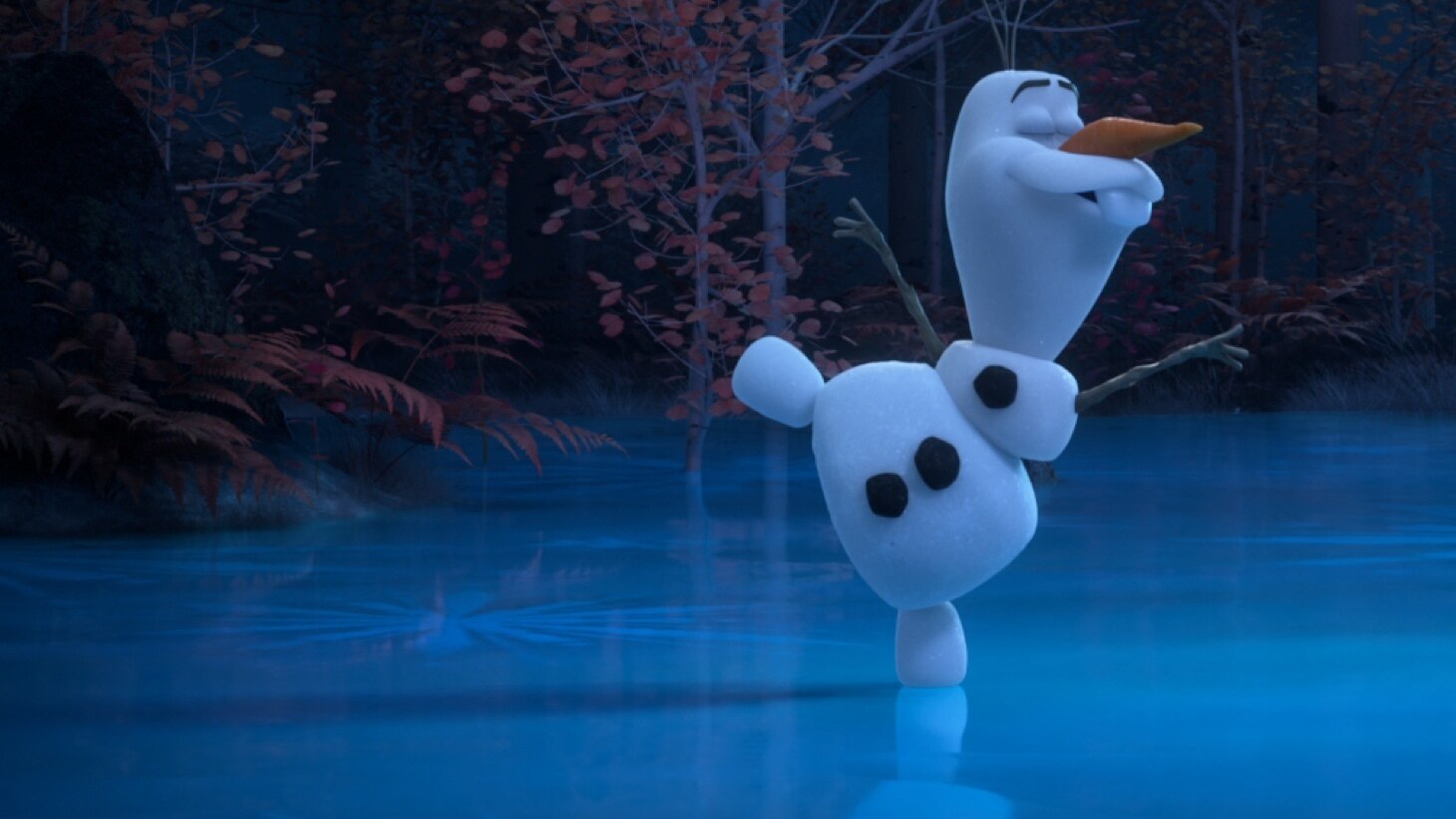 Olaf skating on the ice
