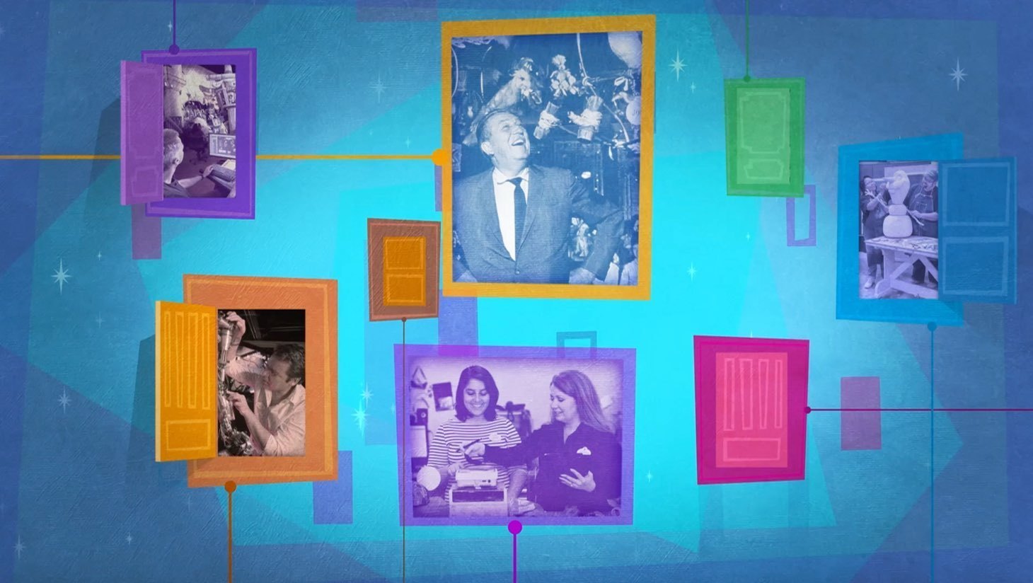 Framed images of Walt and the Imagineers