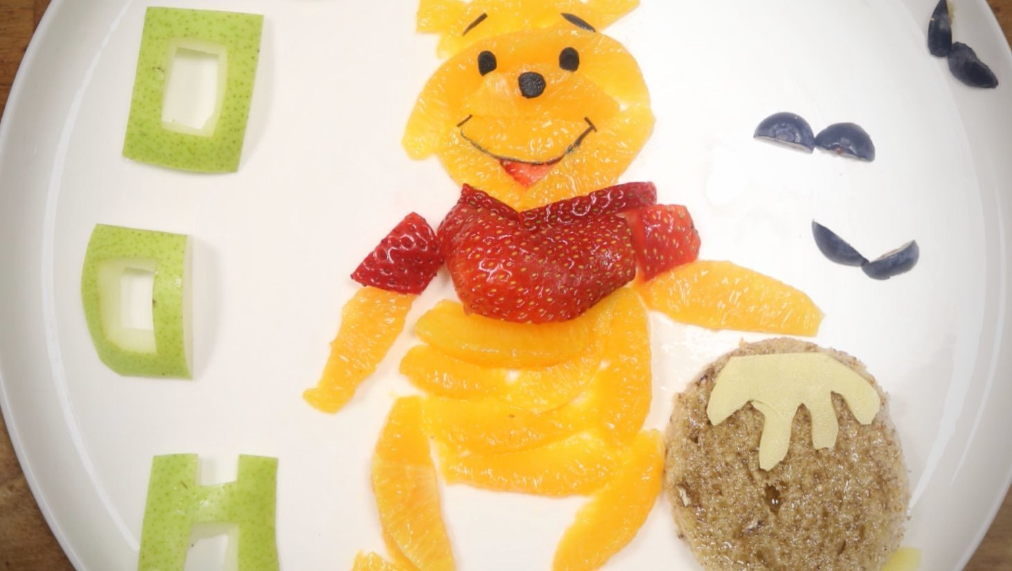 Winnie the Pooh made out of fruit