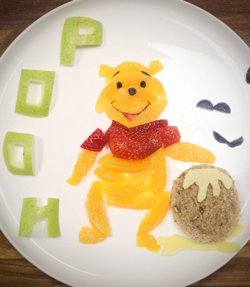 Winnie the Pooh made out of fruit