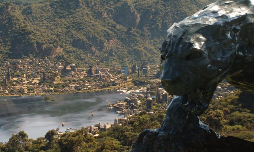 An image of the Black Panther statue in Wakanda