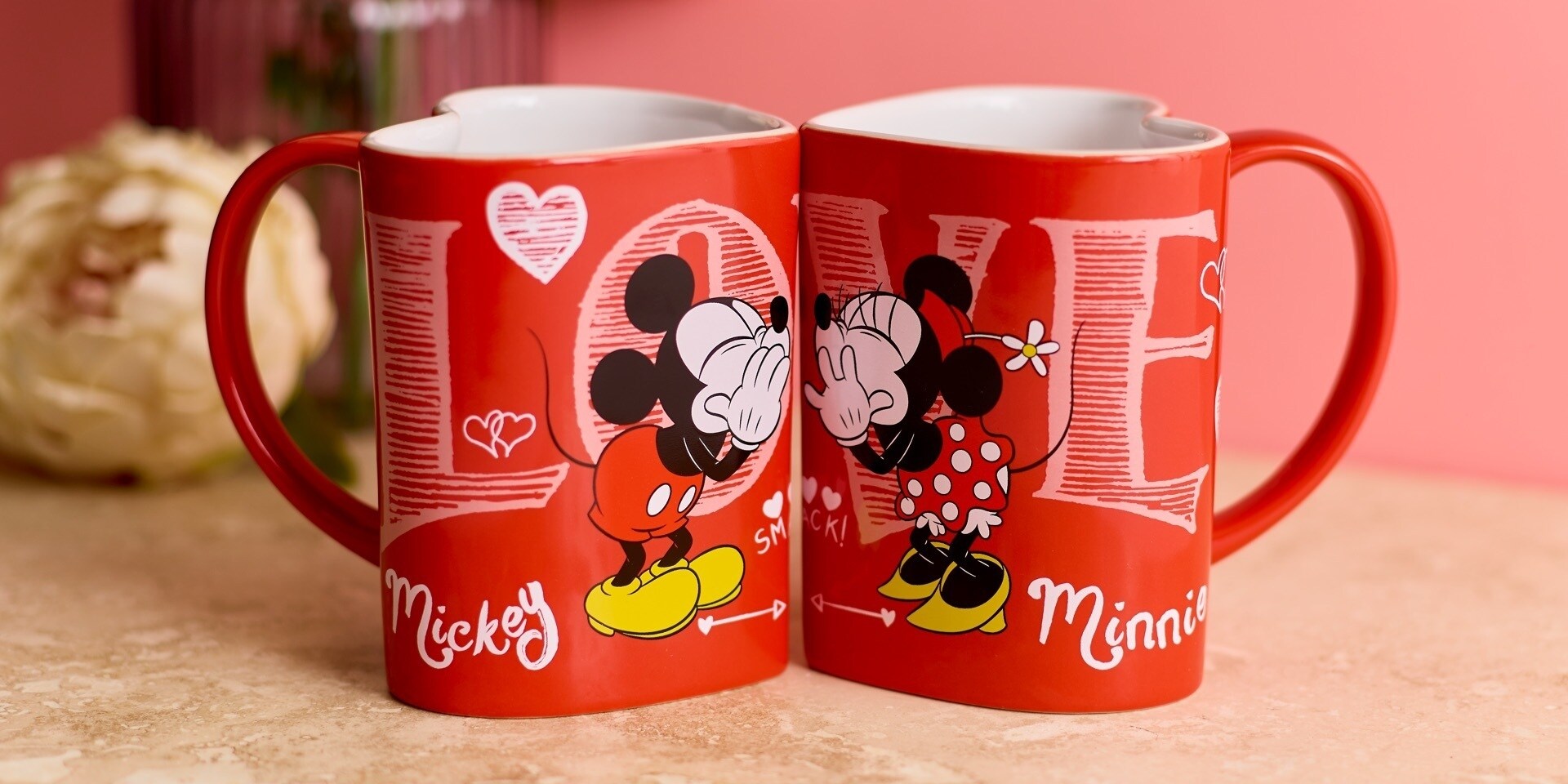 Mickey and Minnie mouse inspired heart-shaped mug