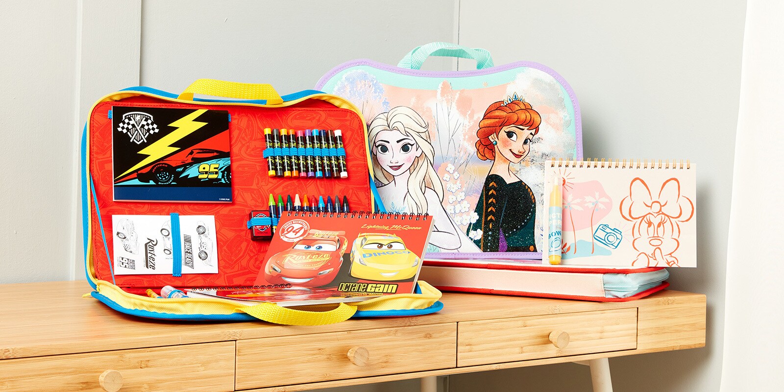 A selection of stationery inspired by Cars, Frozen and Minnie Mouse, available at shopDisney