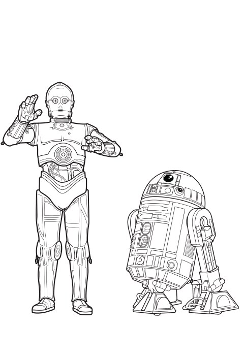 A colouring sheet featuring R2D2 and C-2PO