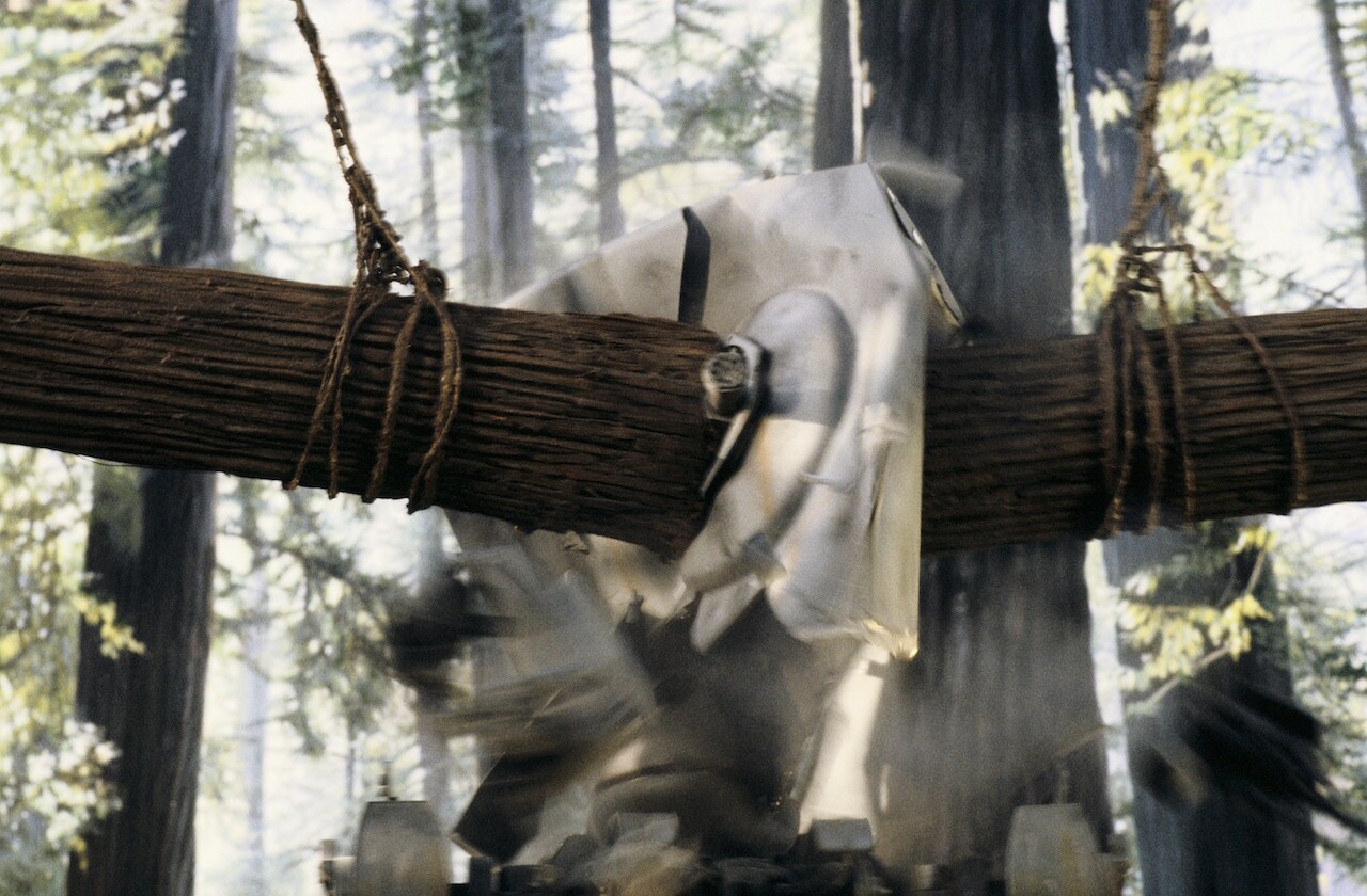 Scout walkers were tougher opponents, but the Ewoks used techniques they’d employed against large...