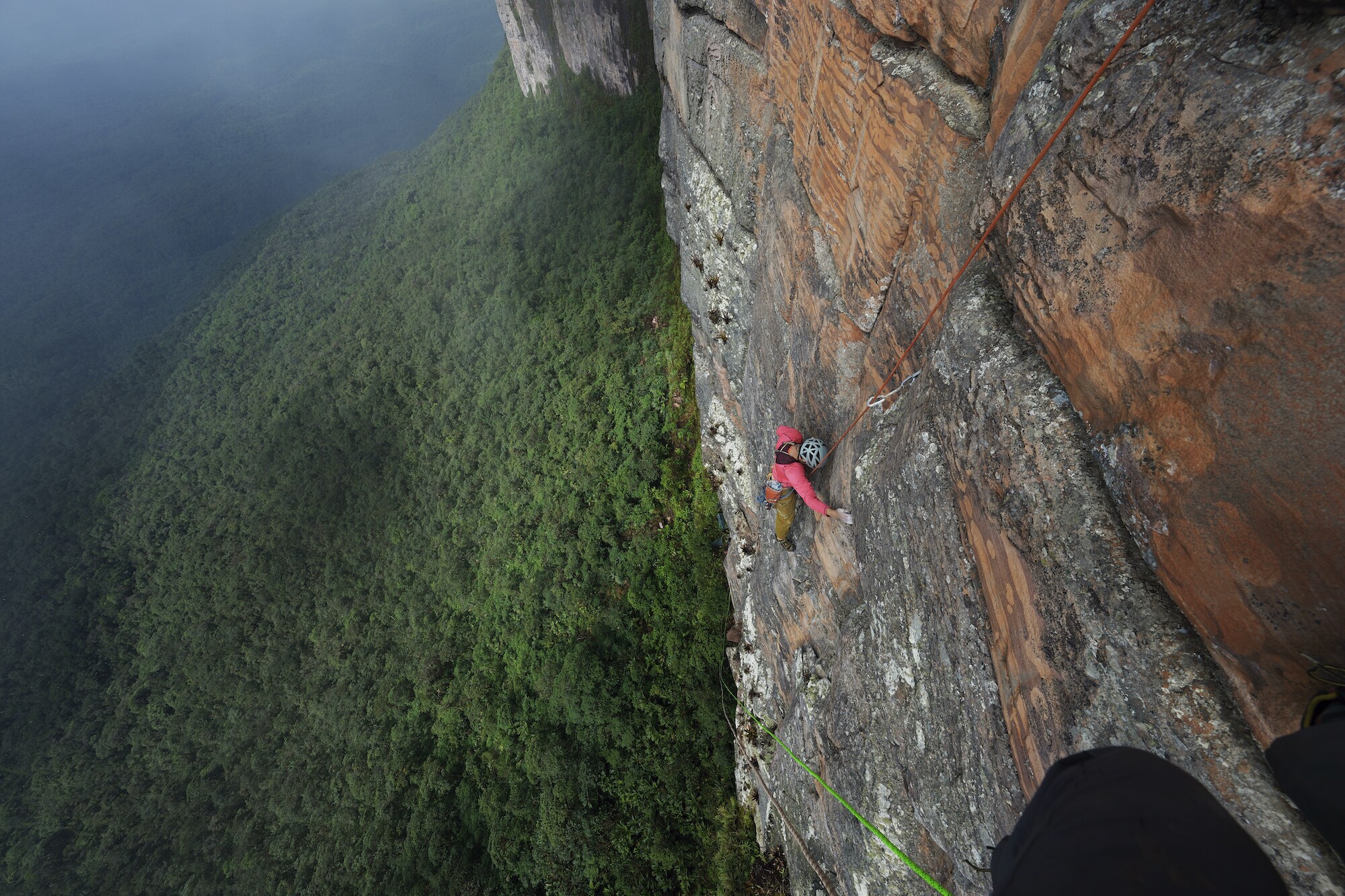 Climber Federico Pisani makes a first ascent up the cliff face of Weiassipu, a tepui in Western Guyana. (National Geographic/Renan Ozturk)