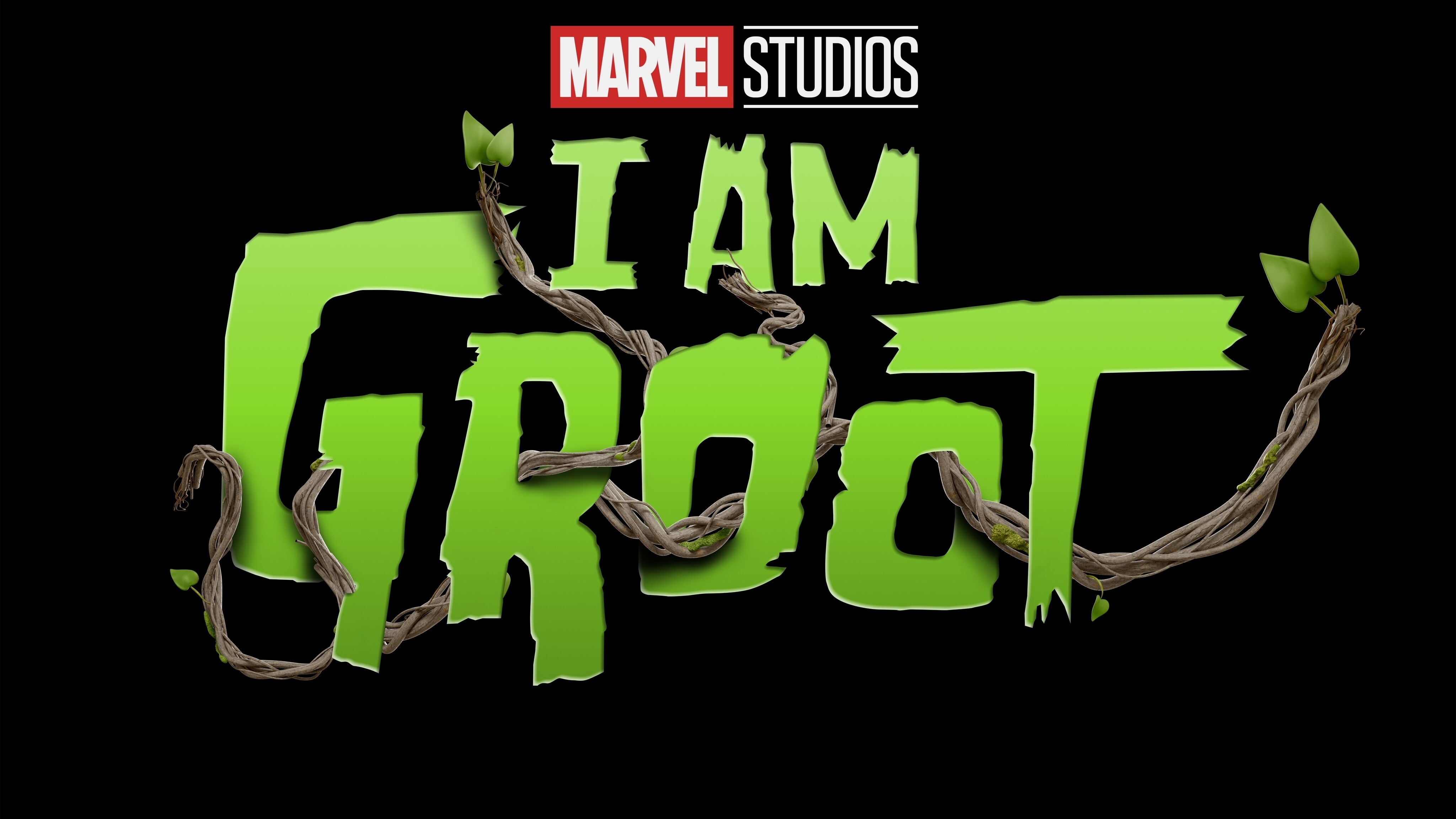 I Am Groot green logo on a black background.