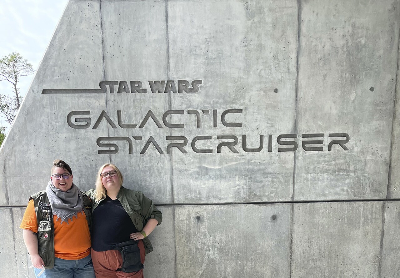 Abi and Julie’s in front of the Galactic Starcruiser entrance 