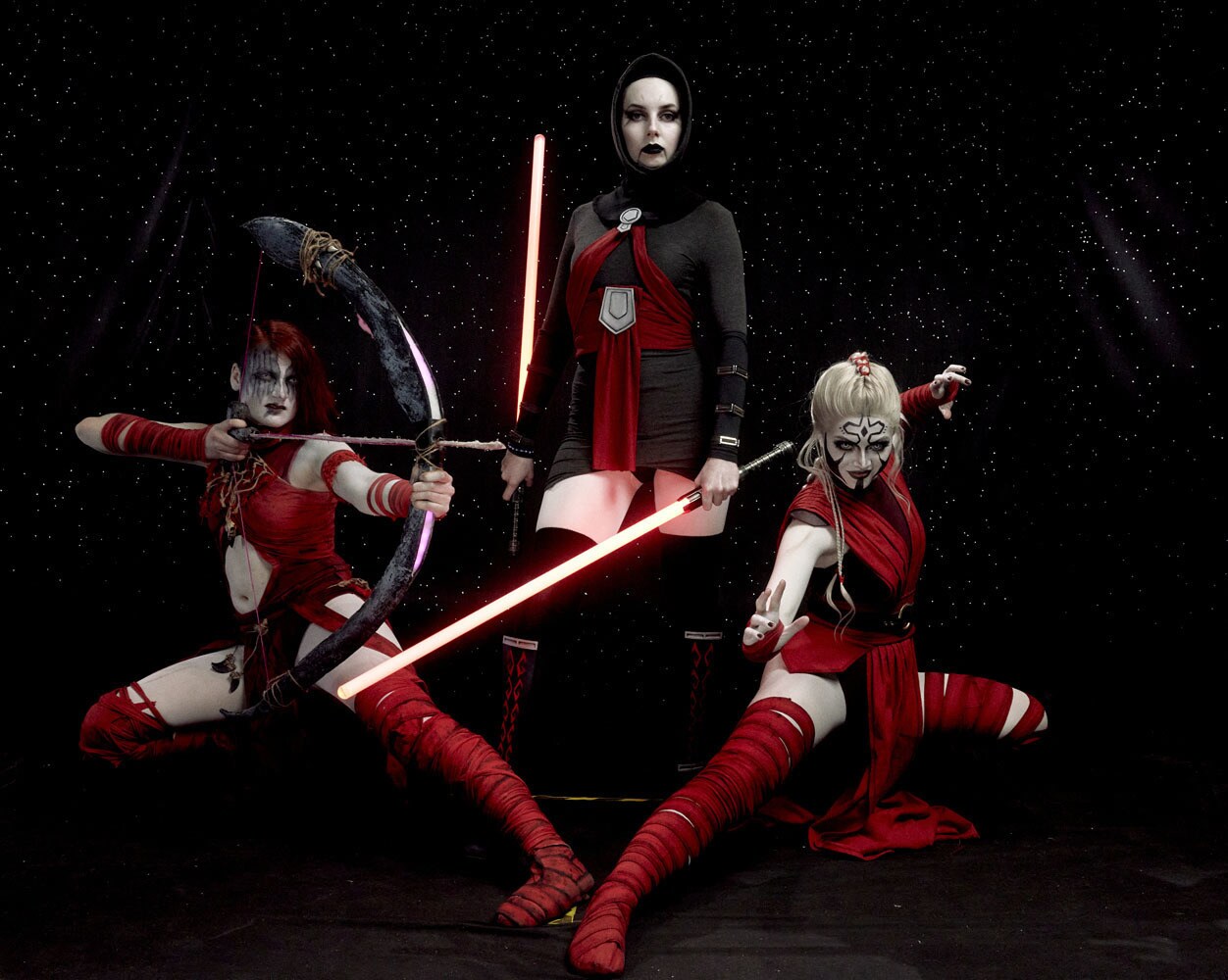 Mira, fan and Asajj Ventress cosplayer; Lisa, fan and Nightsister cosplayer; and Sawnsae, fan and Nightsister cosplayer