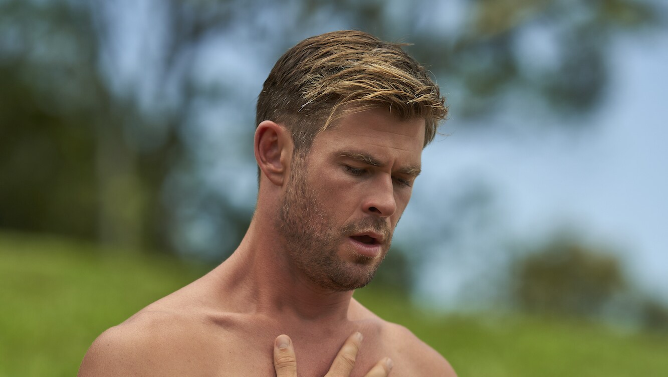 Chris Hemsworth sits in a breathing position. (National Geographic for Disney+/Craig Parry)