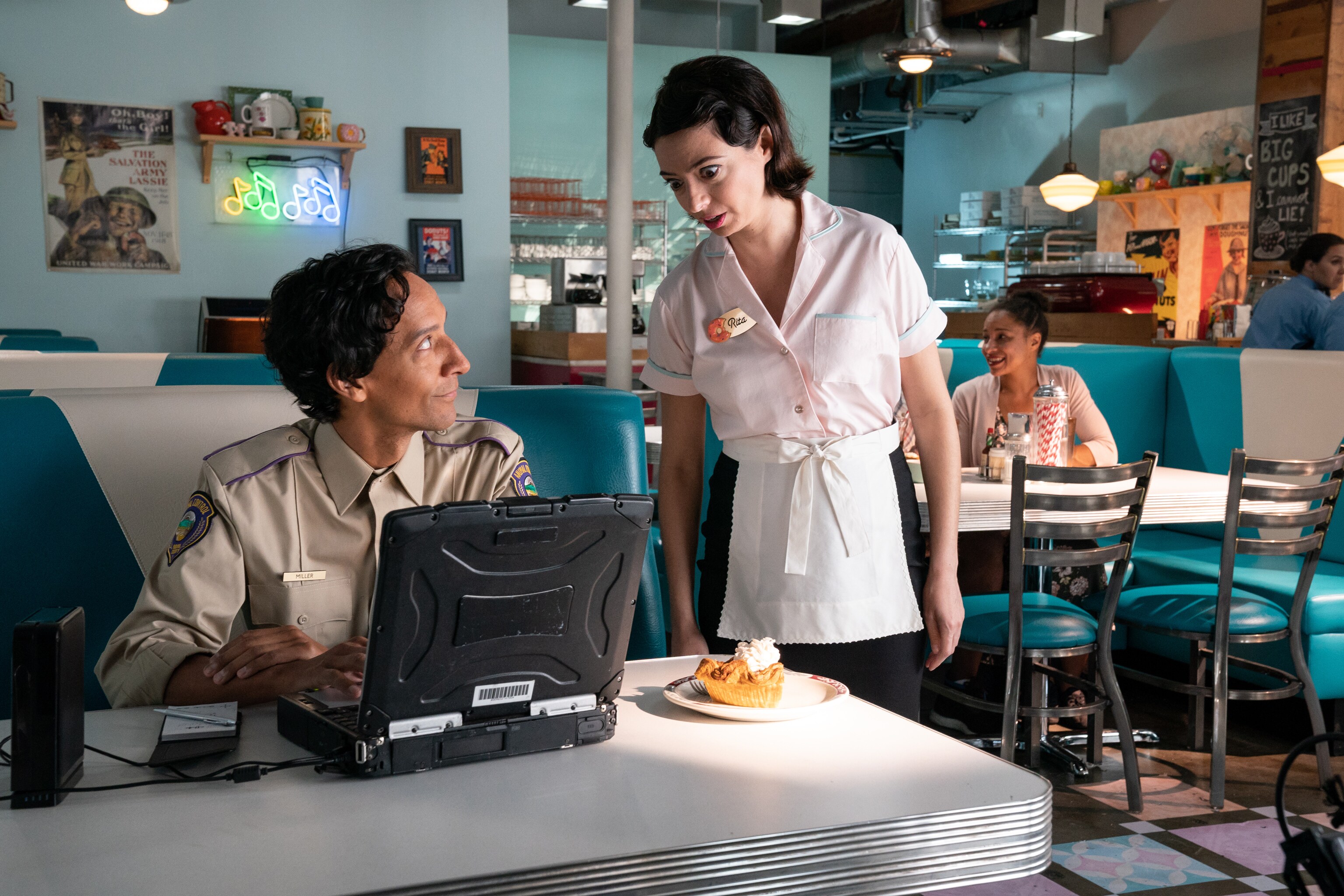 Danny Pudi and Kate Micucci in Flora & Ulysses