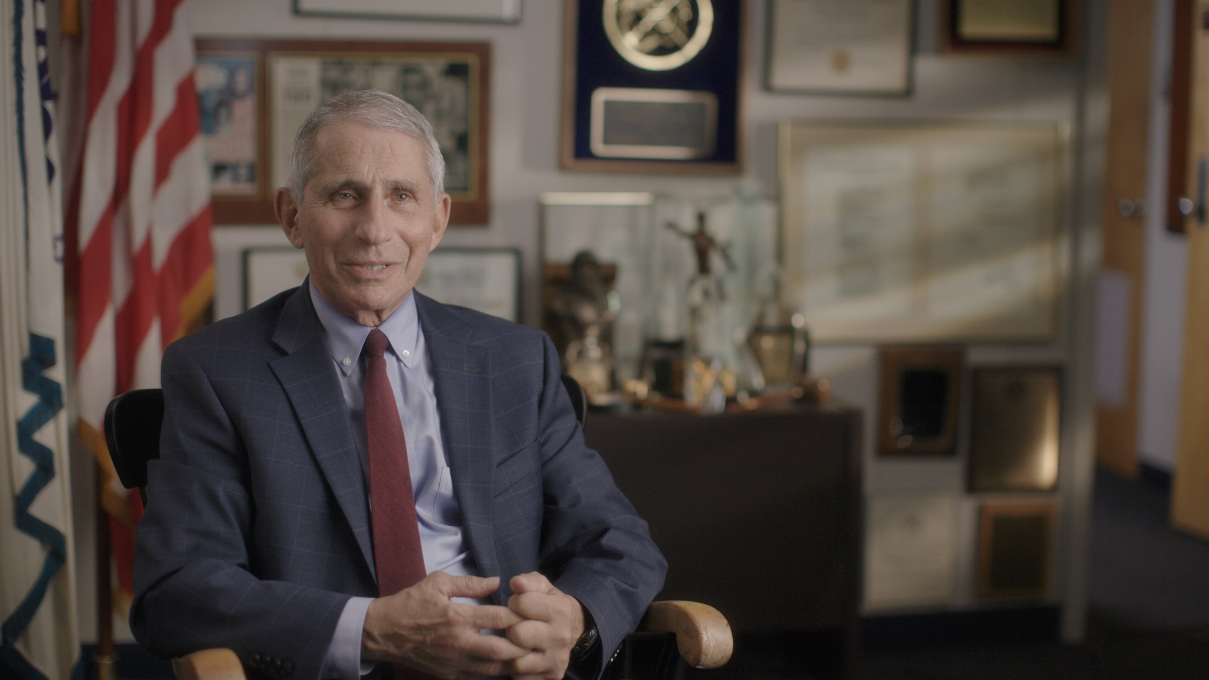 Dr. Anthony Fauci in seated interview in his office at the National Institute of Allergy and Infectious Diseases.  (National Geographic for Disney+)