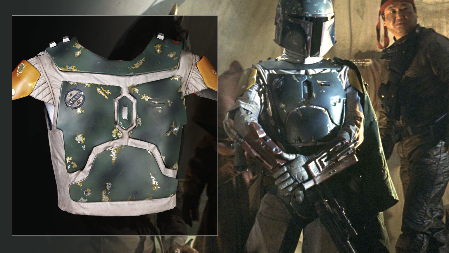 An armored chest plate protects Boba Fett's upper body.