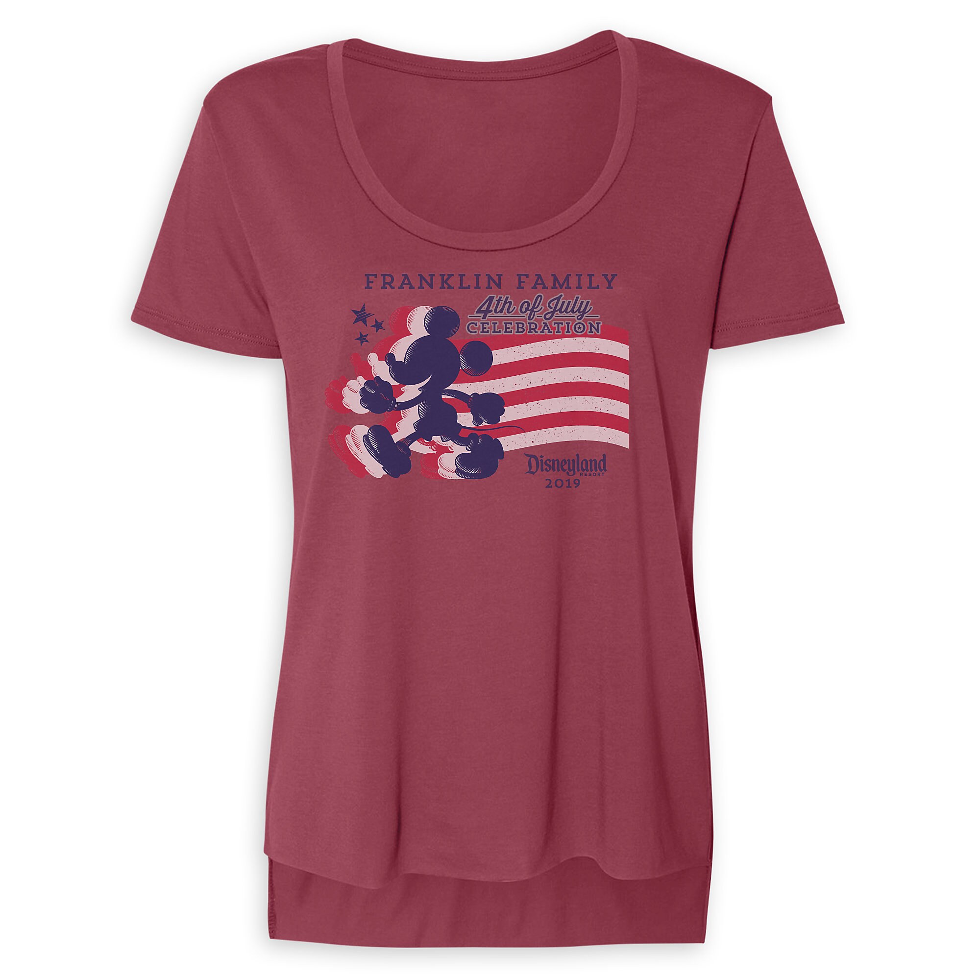 Women's Mickey Mouse Silhouette 4th of July Scoop Neck T-Shirt - Disneyland - Customized