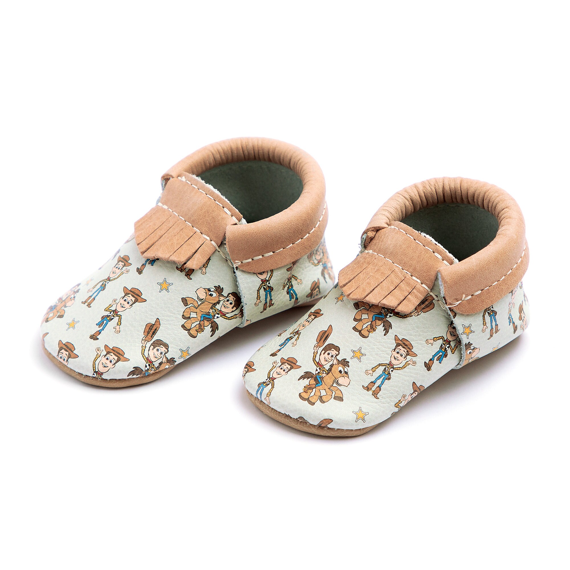 Woody and Bullseye Moccasins for Baby by Freshly Picked