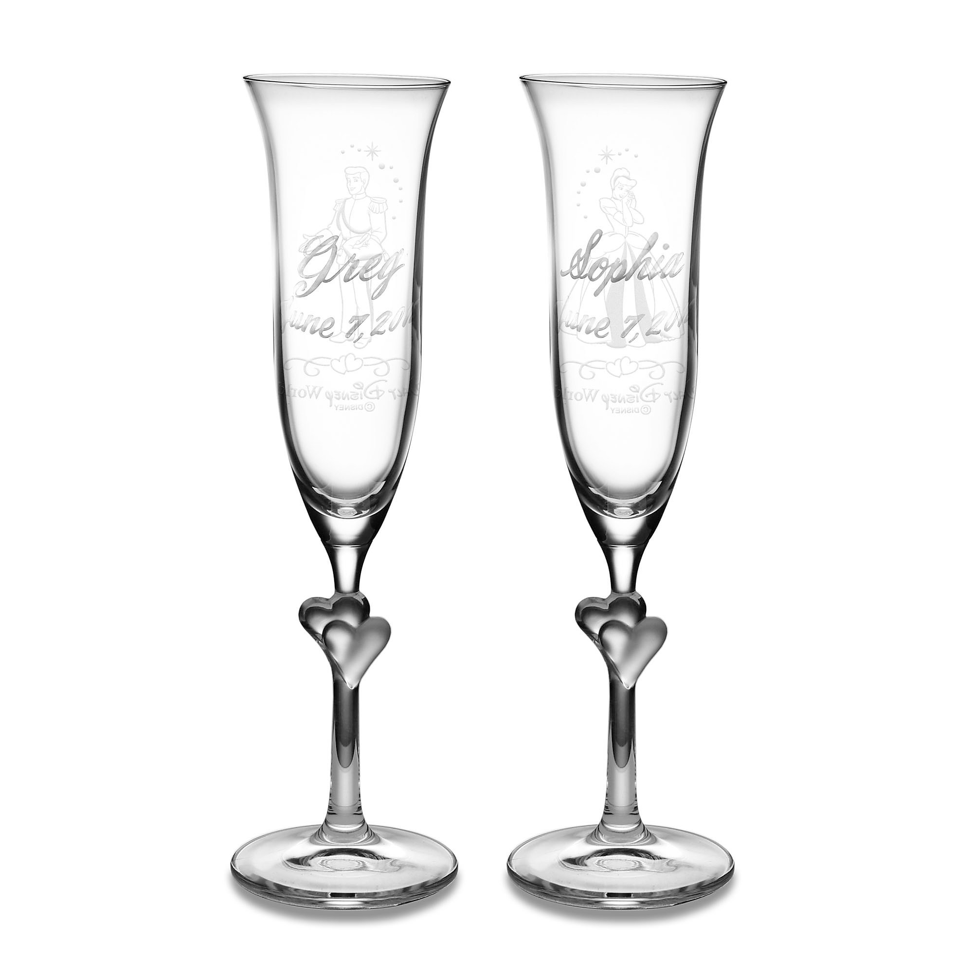 Cinderella and Prince Charming Glass Flute Set by Arribas - Personalizable