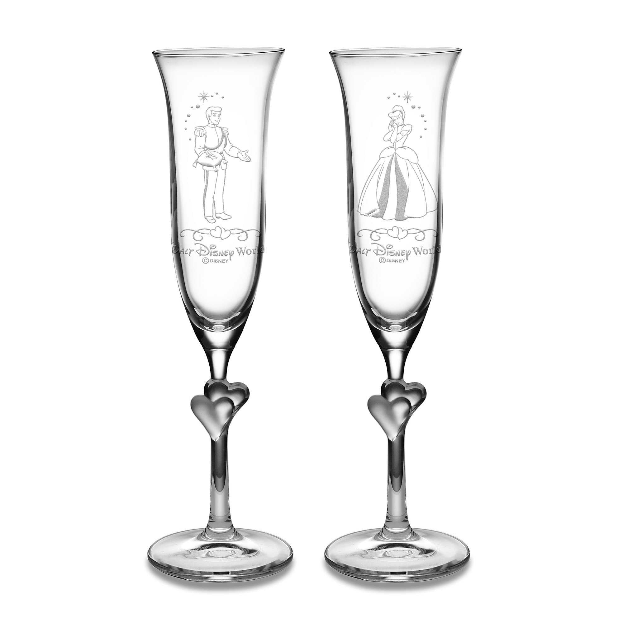 Cinderella and Prince Charming Glass Flute Set by Arribas - Personalizable