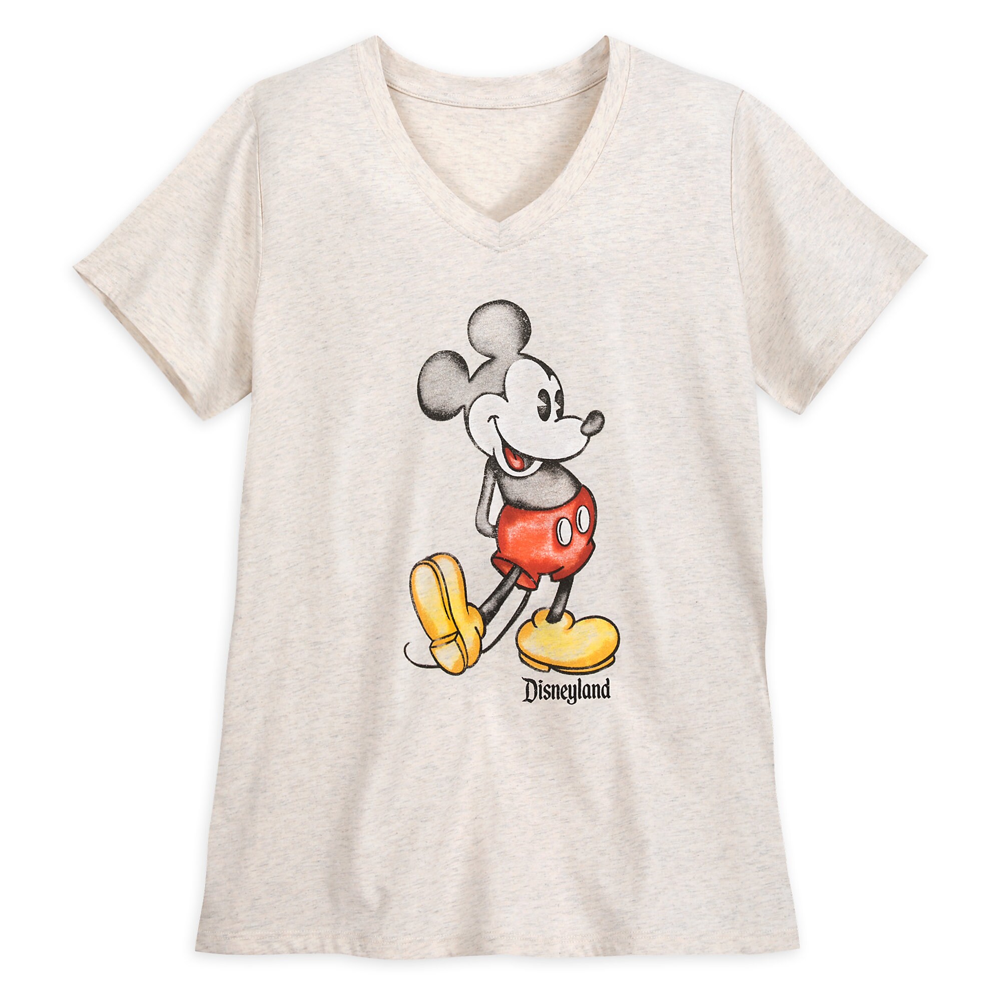 Mickey Mouse Heathered V-Neck T-Shirt for Women - Disneyland - Oatmeal