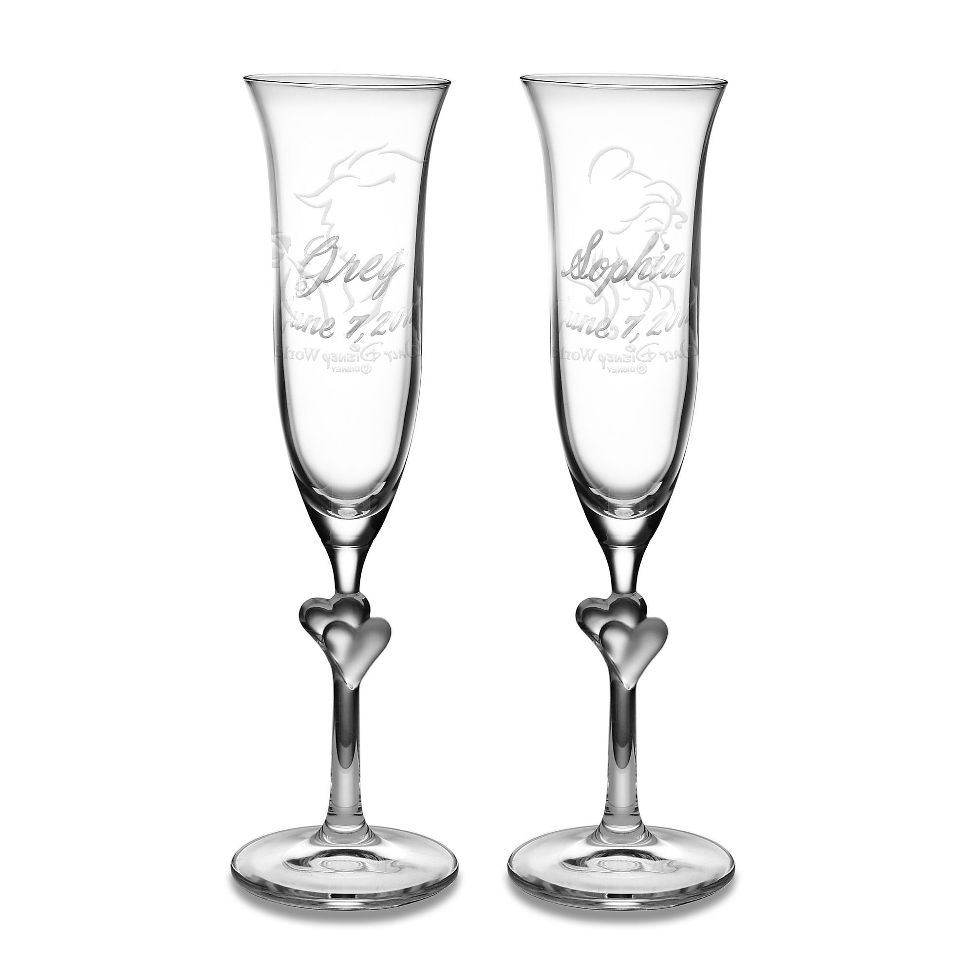 Beauty and the Beast Glass Flute Set by Arribas - Personalizable