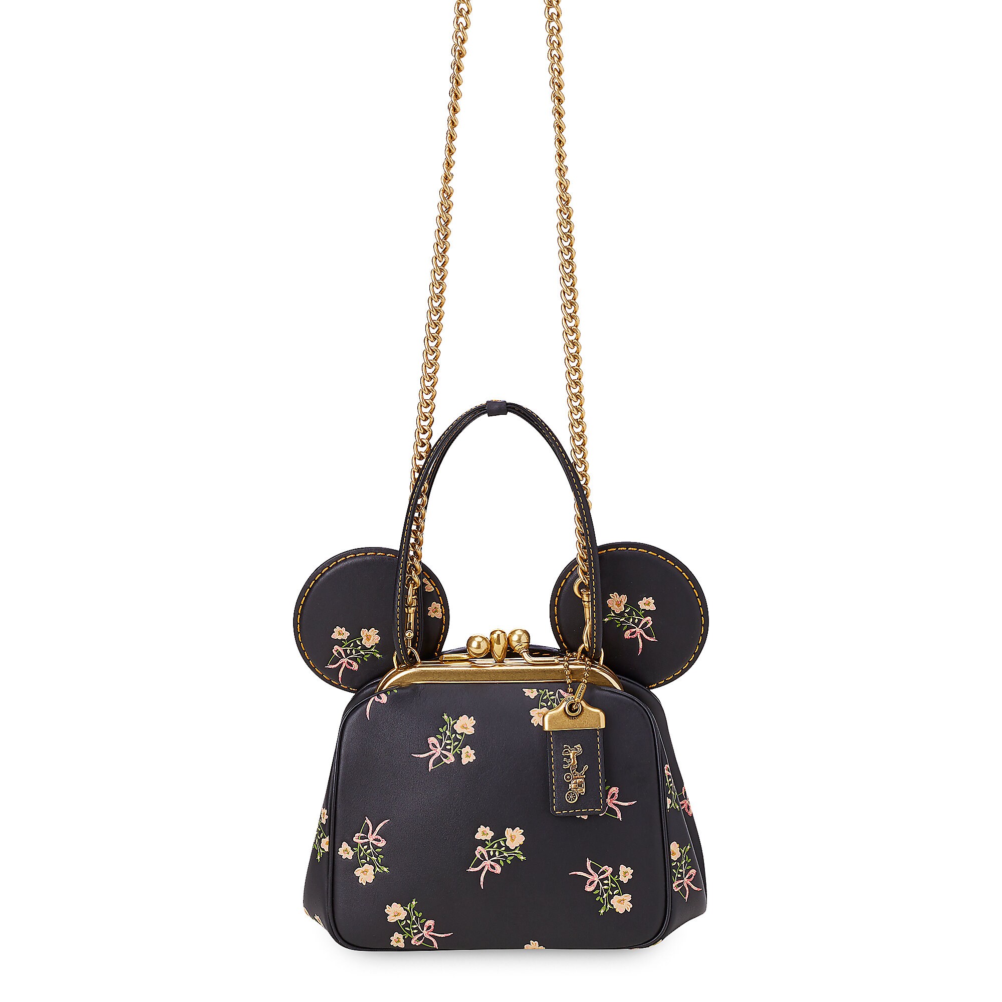 Minnie Mouse Floral Kisslock Leather Bag by COACH - Black