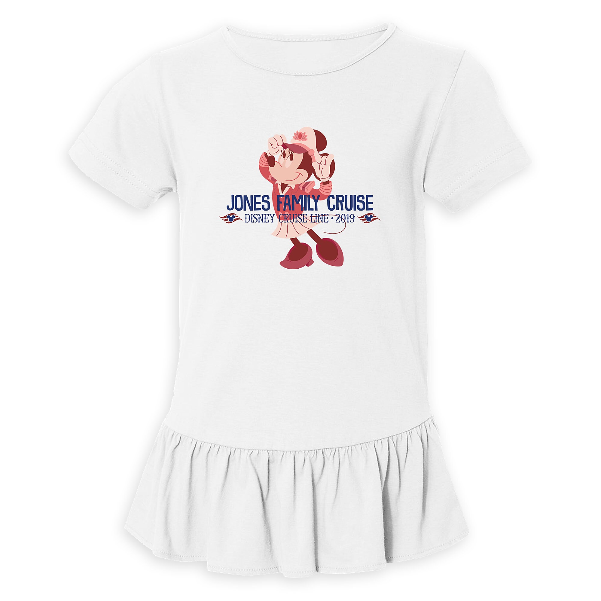 Girls' Captain Minnie Mouse Disney Cruise Line Family Cruise 2019 Ruffle T-Shirt - Customized