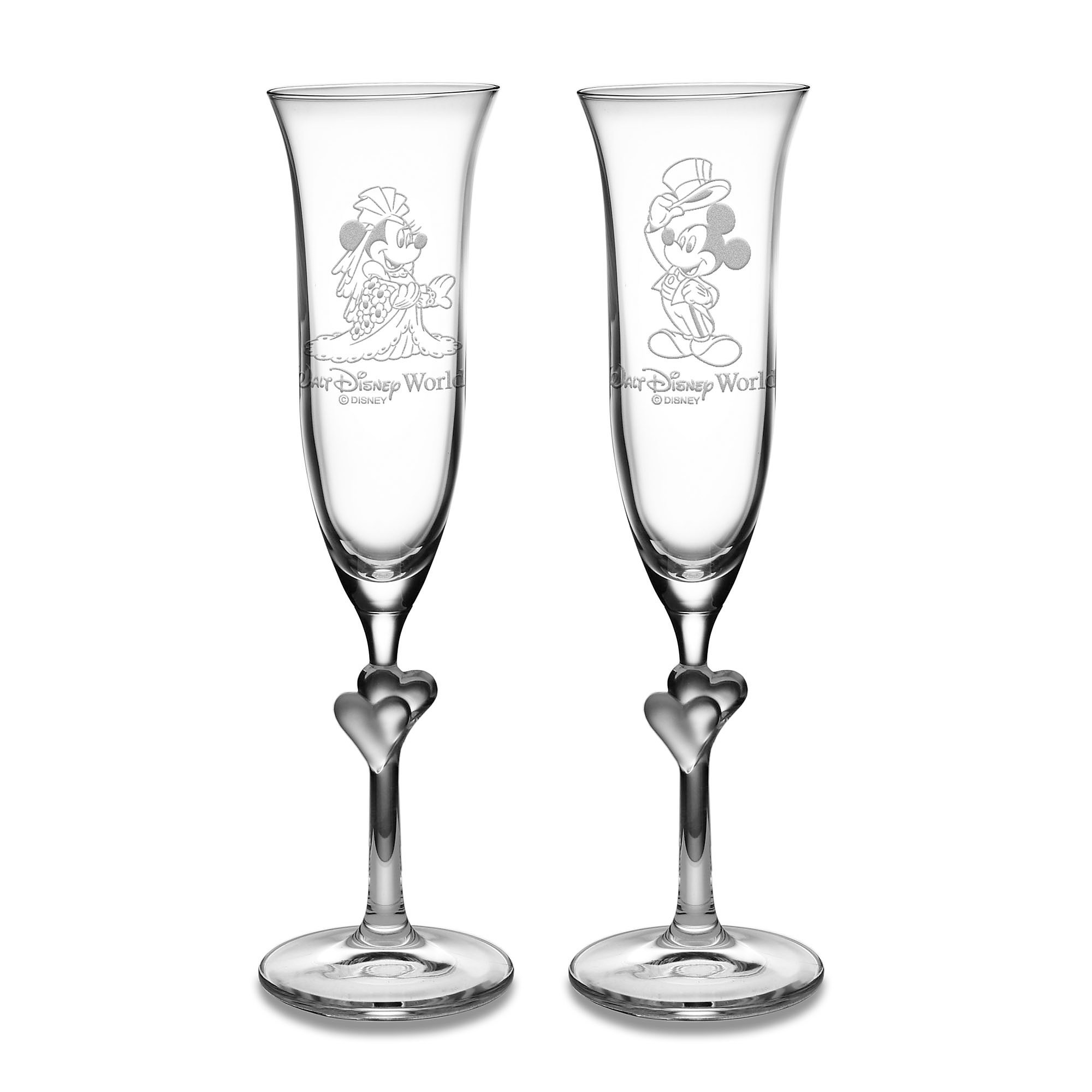 Minnie and Mickey Mouse Glass Flute Set by Arribas - Personalizable